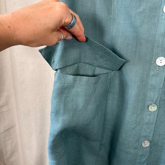 VTG Y2K 90s Sage Full Button Down Linen Column Straight Pencil Dress | Size L - Picture 3 of 8